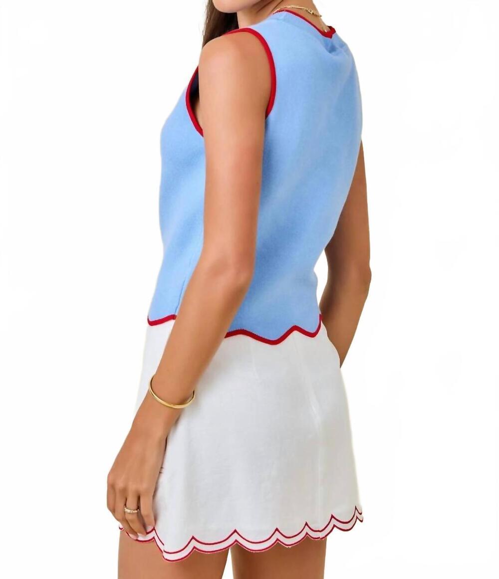 NEW DAY + MOON lake day scallop sweater tank in blue/red - Picture 4 of 4
